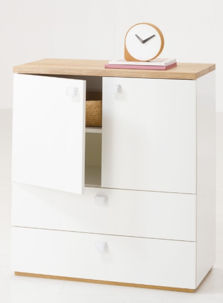 Picture of Chest drawer globo,  90x100.5x45, riviera oak/high glossy white