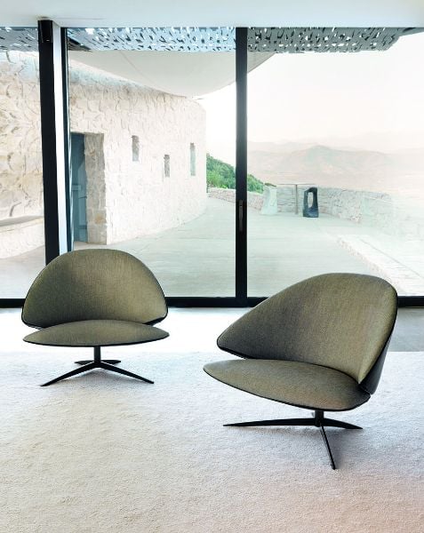 Picture of Armchair koster, desiree, swivel base, fabric lhasa 02 corda cat.g, worn 03 nero deco y