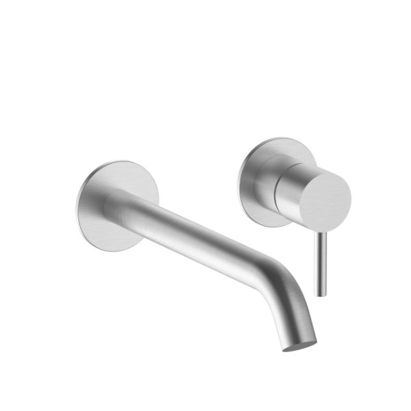 Picture of Wall-mount washbasin mixer 5093e811b nostromo, fantini, cylindrical handle, with lever, brushed stainless steel