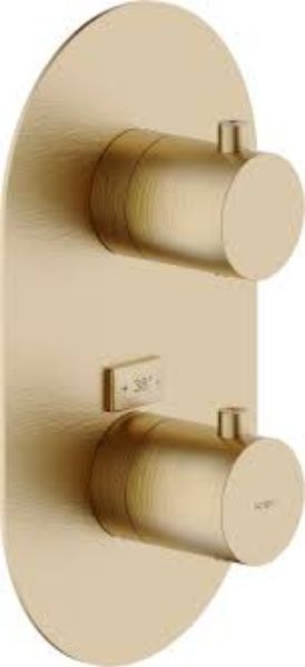 Picture of Flush fit thermostatic mixer we00102/tcgp, nobili, oval, wall mounted, vertical or horizontal assembly, miele spazzolato pvd