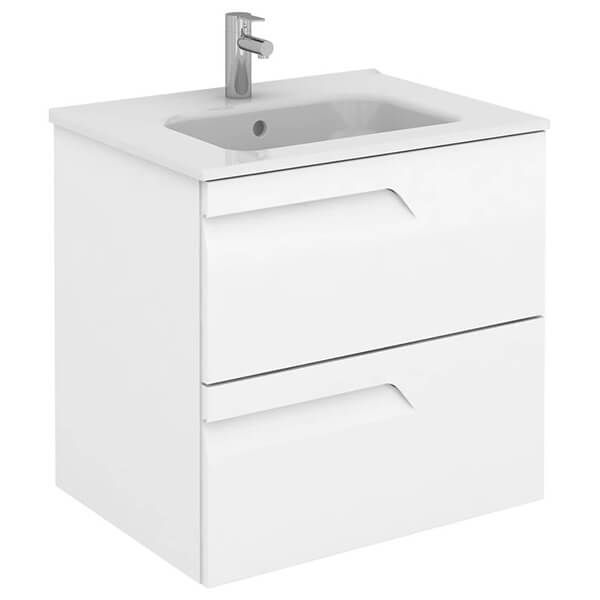 Picture of Vanity unit 125620 vitale set, royo, 60cm, built-in washbasin 126227 enzo, 2 drawers, gloss white