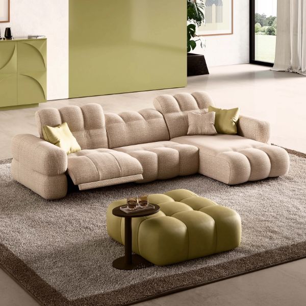 Picture of Sofa corner 382e roadster, chateau, dimensions 336x176cm, in left, fab. x1901 cat design upholstery, leather 4503 cat.6