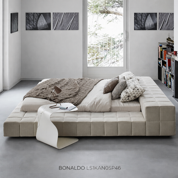 Picture of Bed ls1kanosp46 squaring, bonaldo, dimensions 205x194cm,  anthracite feet, upholstered fabric sp46 cat special