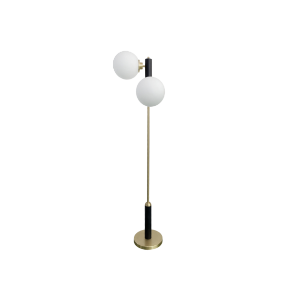 Picture of Floor lamp, steel brushed brass & opal glass&walnut wood finish: ab (s-013), size l65.4*h164cm, socket:e27*2