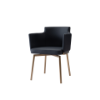 Picture of Chair with armrest, taia, leather black, legs steel brushed brass, 57x58x76.5 cm