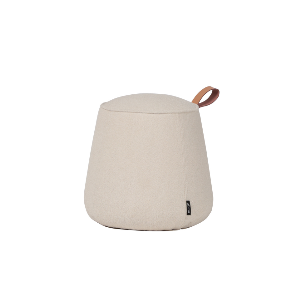 Picture of Pouf, dot, in natural leather white, with handle, 50x50x42cm