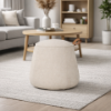 Picture of Pouf, dot, in natural leather white, with handle, 50x50x42cm