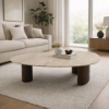Picture of Coffee table, sia, travertine marble top light grey, elm veneer, 120x95x32cm