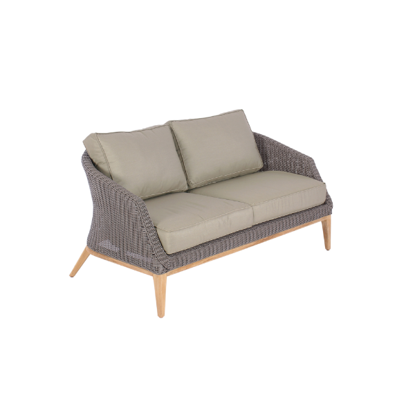 Picture of Sofa 2 seater, porto, teak natural, rattan quartz grey, with 4 cushions taupe (s&b) 143x88x72.5cm