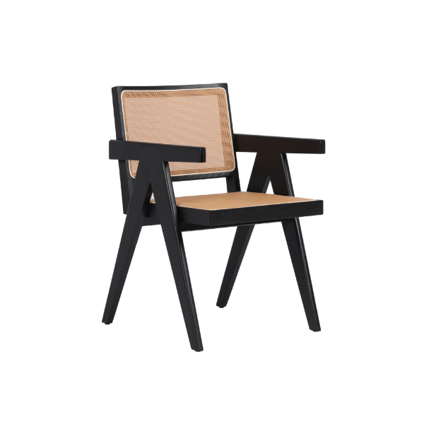 Picture of Chair with armrest, vintage, wood black matte, beige, 54x57x82.5cm