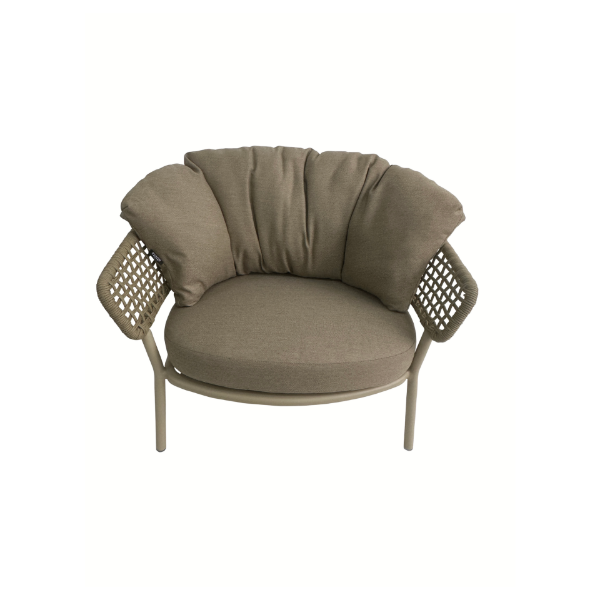 Picture of Living chair with armrest, bonnie, aluminium dark taupe, with cushion cream, 83x75x65cm