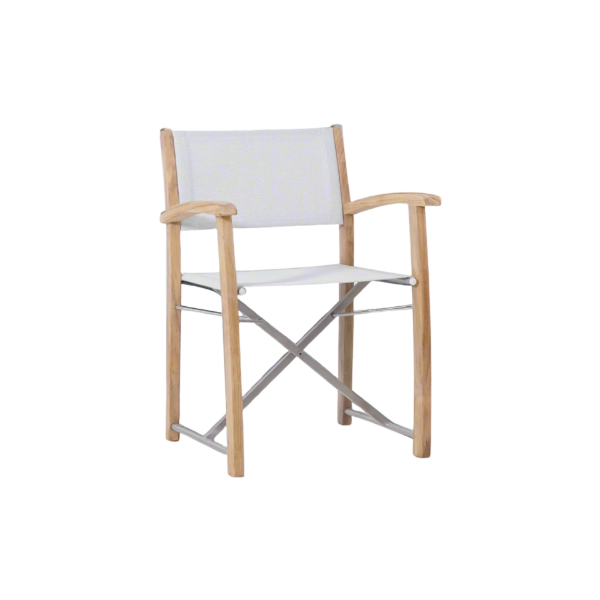 Picture of Chair with armrest, costa, teak natural, fabric white, 59x56.5x82cm