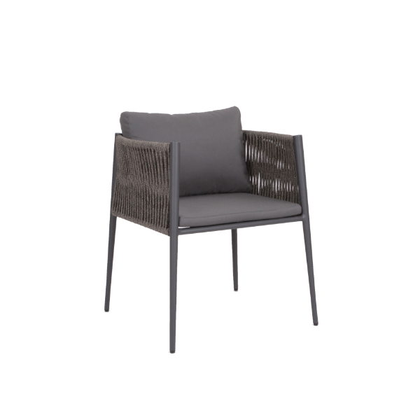 Picture of Chair with armrest, emmy, aluminium anthracite, rattan lava mix, with 2 cushions fume (b&s) 63x61x73cm