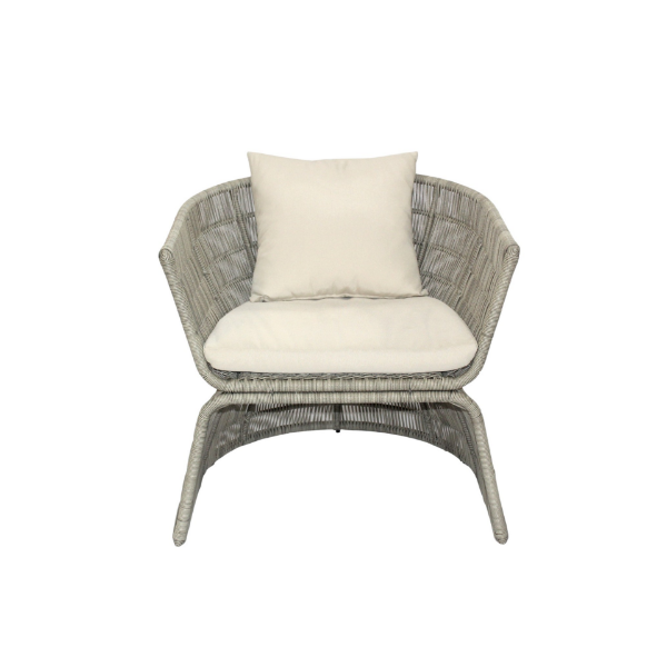 Picture of Chair with armrest, iconic, aluminium grey, rattan pearl, with 2 cushions champagne, (s&b) 76x72x76cm
