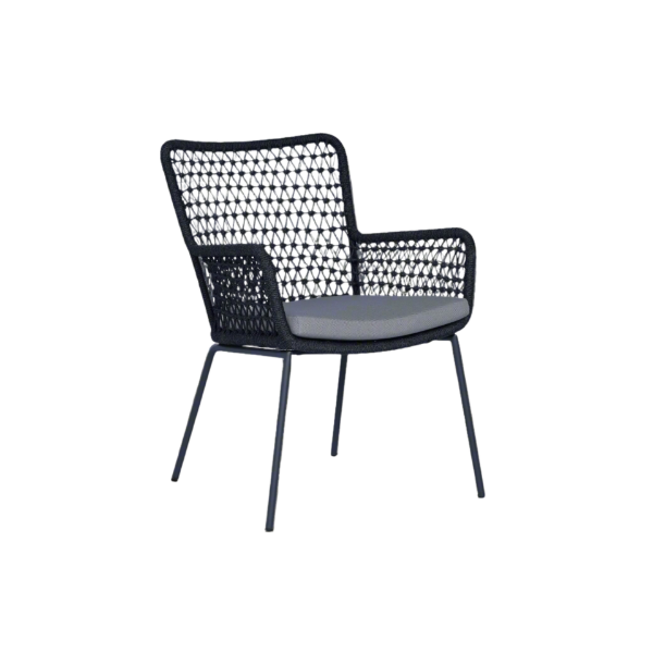 Picture of Chair with armrest, santorini, steel anthracite, rattan pebble mix, with cushion seal grey, 61.5x63x79.5cm