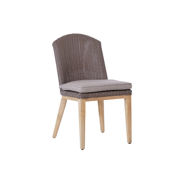 Picture of Side chair, porto, teak natural, rattan quartz grey, with cushion taupe, 47.5x62x91cm