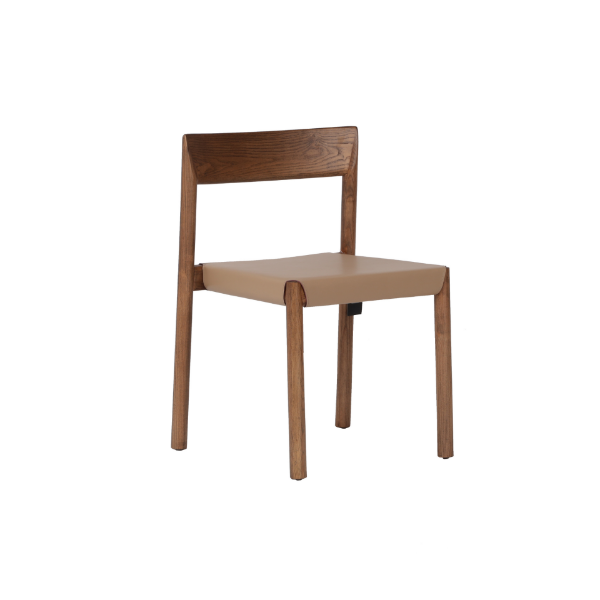 Picture of Side chair, kyomi, brown wood, with beige leather, 51x47x75cm