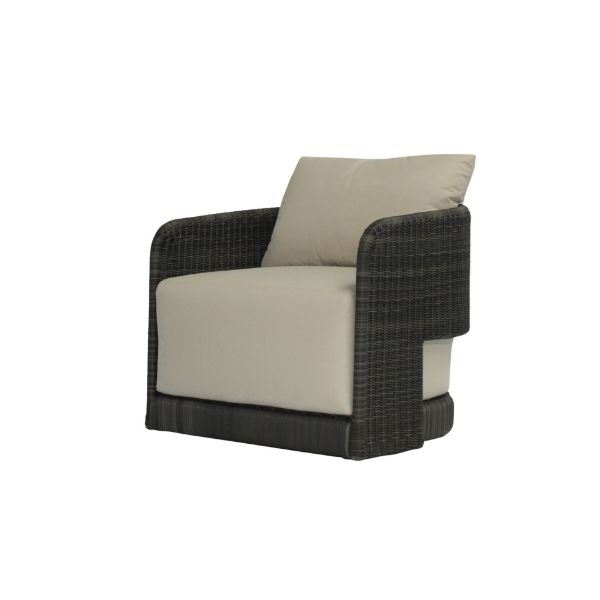 Picture of Swivel lounge chair, pure, aluminium grey, rattan bronze carbon, with 2 cushions champagne (b&s), 76.2x203.2x39.5cm