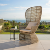 Picture of Lounge chair high back, iconic, aluminium grey, rattan pearl, with 2 cushions champagne, (s&b) 102x78.9x156cm