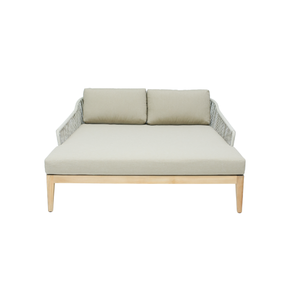 Picture of Day bed, delos, teak natural, bright tan, with 3cushions beige (s&b) 162.6x174x69.4cm