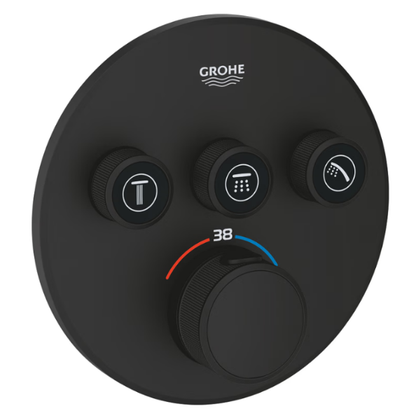 Picture of Thermostat for concealed installation 29508kf0 grt smartcontrol, grohe, round, 3 valves, phantom black