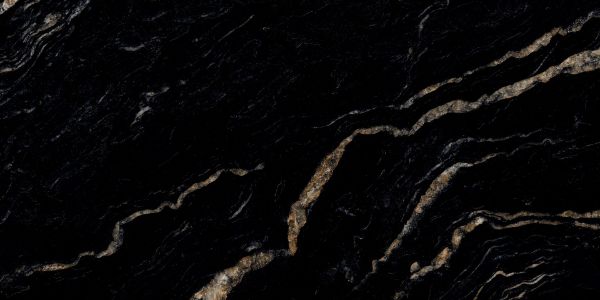 Picture of Floor tile bar black, marble effect, glossy, 60x120