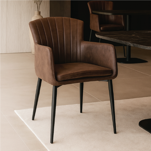 Picture of Chair 12022-5 dc234 merano, with arms, metalic structure, leather upholstery, brown