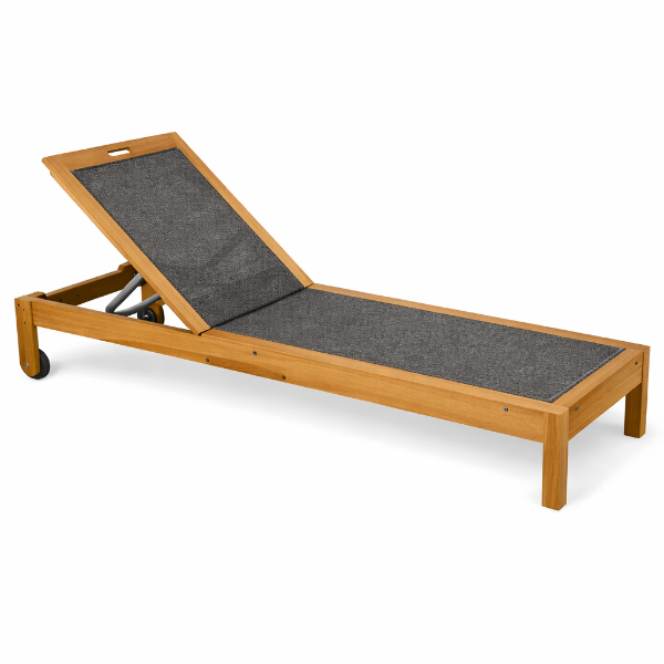Picture of Sun lounger, bistro, teak natural, taupe, with cushion ash grey, 60x200x30cm