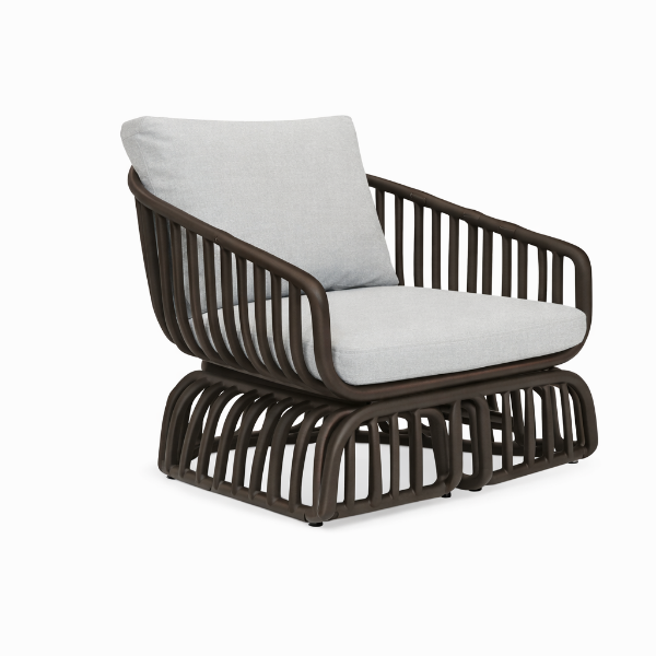 Picture of Swivel lounge chair, calypso, aluminium mocca, with 2 cushions ice (s&b), 83.2x85.1x76.2cm