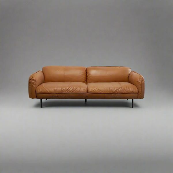 Picture of Sofa, bendy, calgary black iron, metal legs, full cow leather, brown, 226x88x73cm