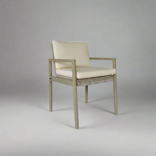 Picture of Chair with armrest, oslo, teak grey, sand, with 2 cushions cream, 57.8x57.8x81.6 cm