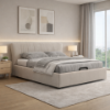Picture of Double bed, aura, leather, light grey, 180x200 cm