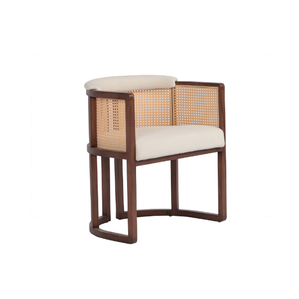 Picture of Chair with armrest, bungalow, wood structure, cushion cream, 62x49x69cm 