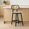 Picture of Counter stool, cleo, wood, black matt base, cushion sand, 44.5x51x100cm