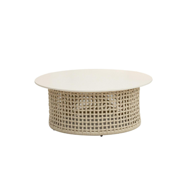 Picture of Coffee table, lima, ceramic top, white, natural rope, d.90x35cm