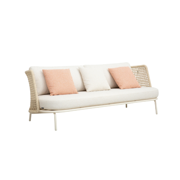 Picture of Sofa 3 seater, lima, aluminium, white, cushion white, natural rope, 210x89x75cm