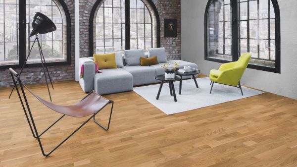 Picture of Parquet flooring, oak soft brown sapwood 3-strip, 5G click, 215 x 2200 x 13.2 mm