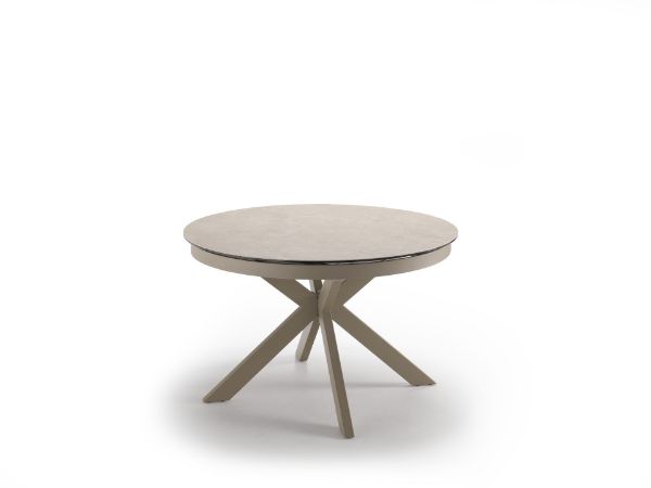 Picture of Table, extendable, top ceramic on glass, legs metal painted, matt sand, 120cm X 120-160cm H. 76cm