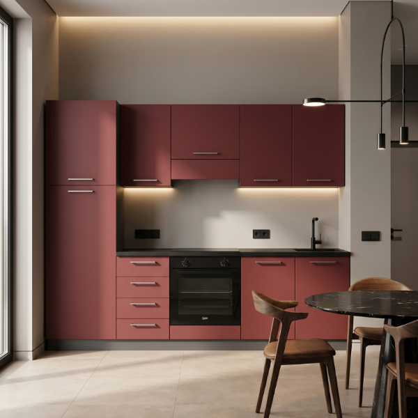 Picture of Kitchen, ronny, left-hand configuration, appliances included, cherry color, 255x216 cm