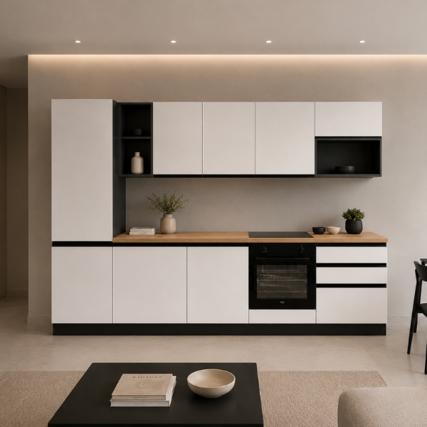 Picture of Kitchen, sprint, left-hand configuration, appliances included, white finish, 300×240 cm
